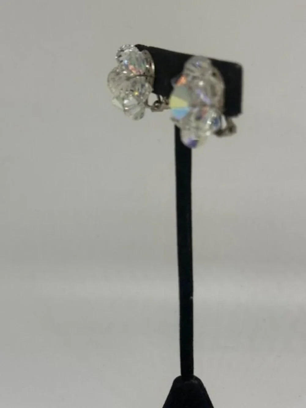 Vintage Aurora Borealis Beaded Cluster Clip On Earrings - Picture 2 of 4